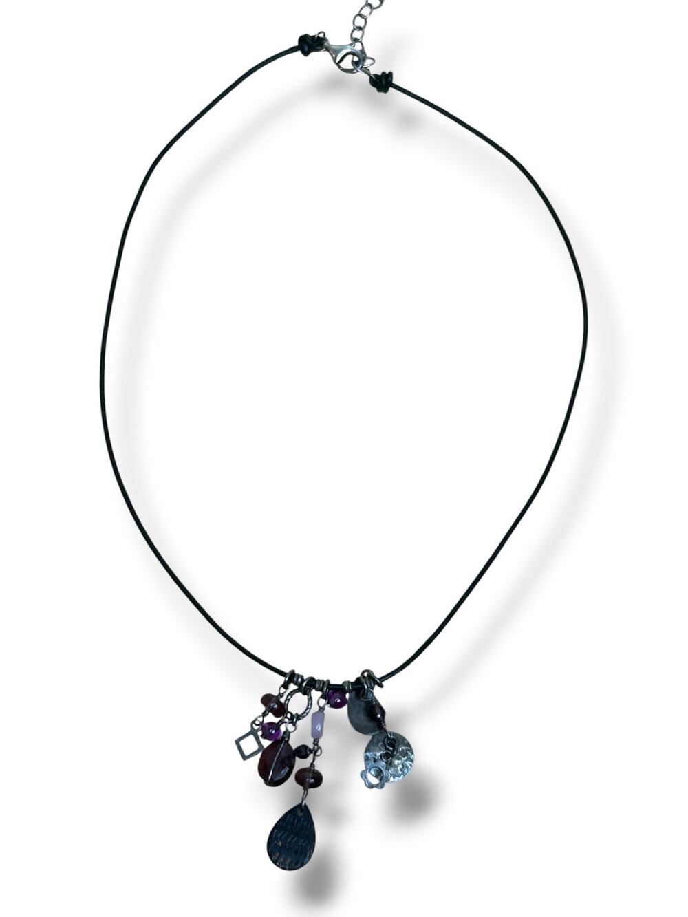 Silpada N1788 Retired Sterling Silver Amethyst Charms Leather Cord Necklace 925